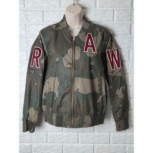 G-Star RAW Zip Bomber Jacket Women's size Medium Camo Felt Patches EUC